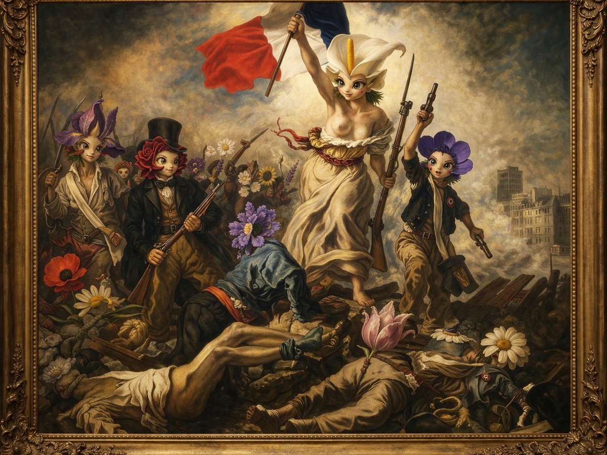 La Liberté guidant le peuple — version fleur, Delacroix 1830